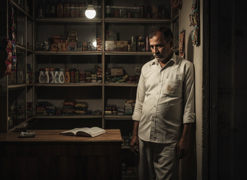 दुकान के पीछे खड़ा आदमी – एक दुकानदार की अनकही थकान